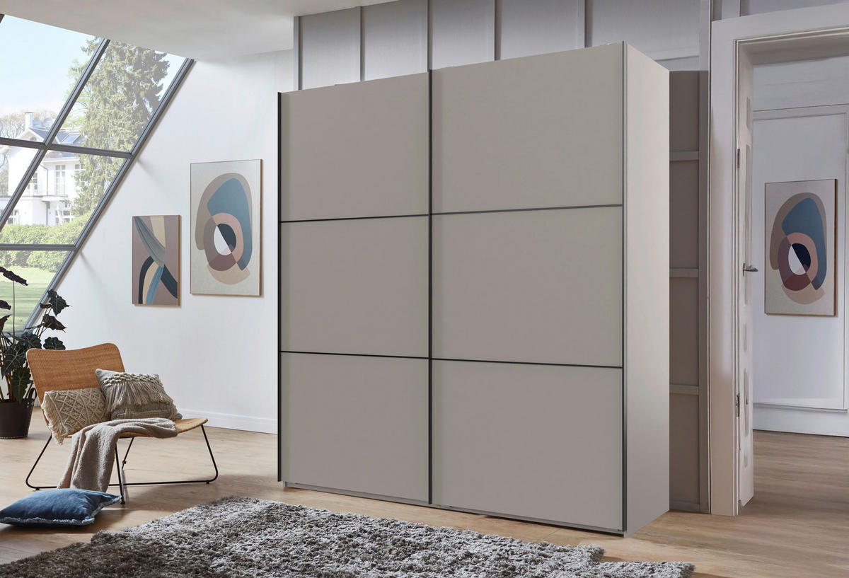 SCHWEBETÜRENSCHRANK 200/216/65 cm 2-türig Grau, Schwarz  - Schwarz/Grau, KONVENTIONELL, Holzwerkstoff/Metall (200/216/65cm) - Stylife