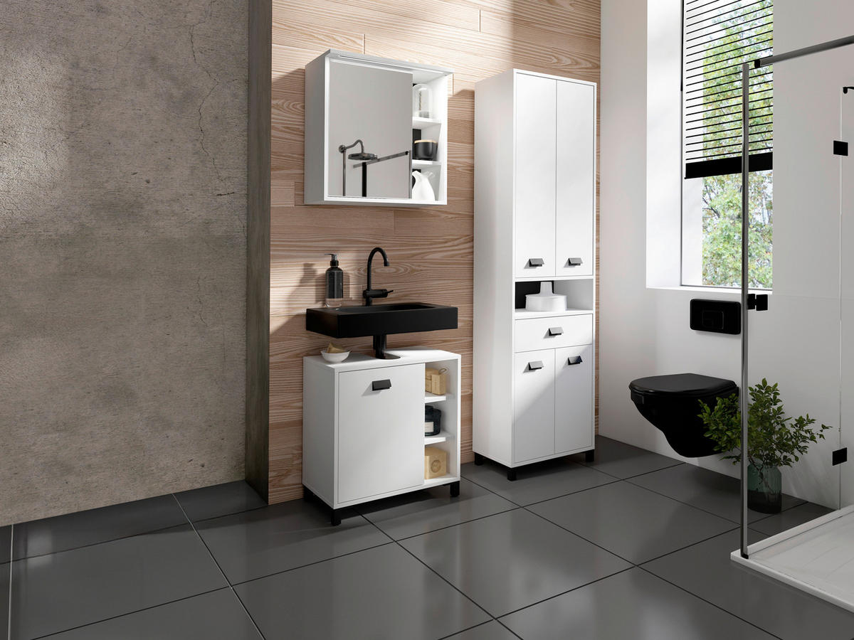 BADEZIMMER 3-teilig  in 114 cm  - Schwarz/Weiß, MODERN, Holzwerkstoff/Kunststoff (114cm) - MID.YOU