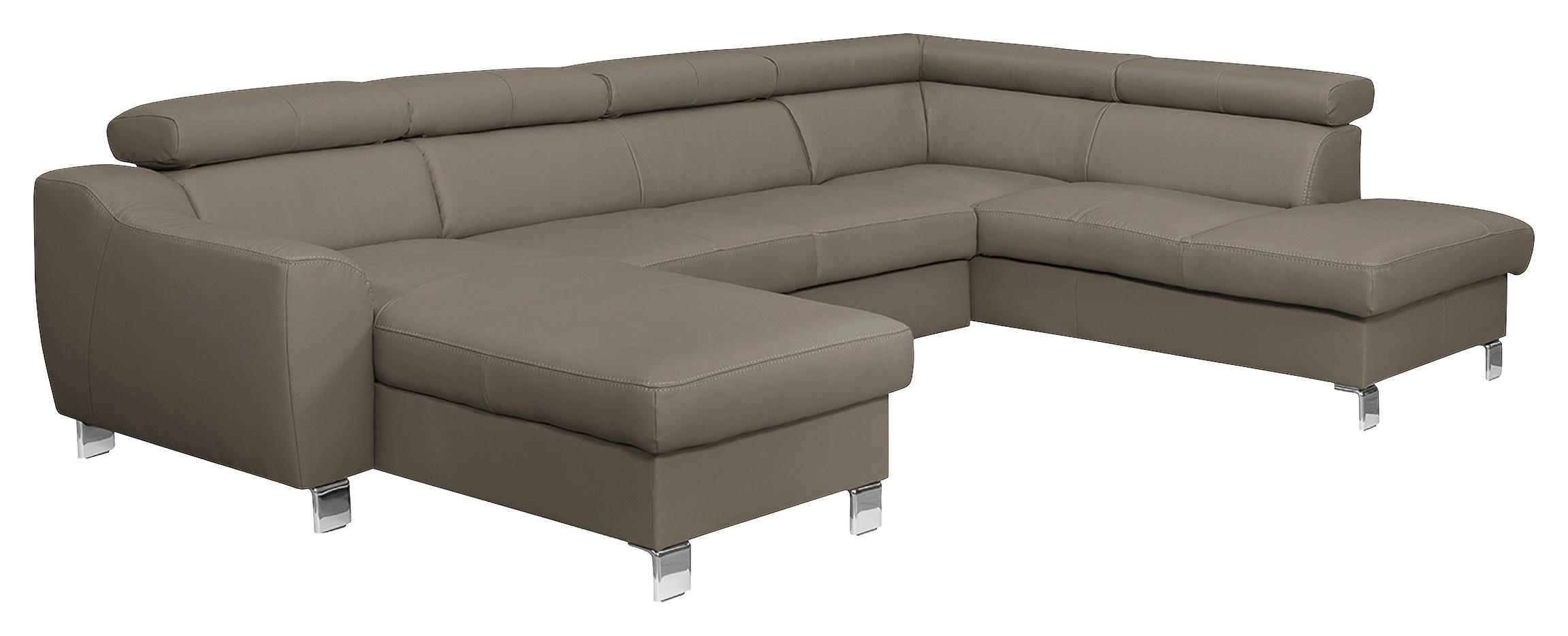 WOHNLANDSCHAFT in Lederlook Echtleder Taupe  - Taupe/Chromfarben, Design, Leder/Textil (175/315/208cm) - Livetastic