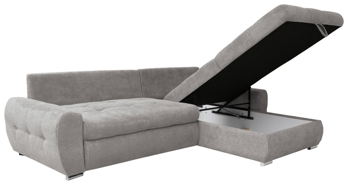 ECKSCHLAFSOFA Velours Fango  inkl. Bettkasten, Schlaffunktion  - Chromfarben/Fango, Design, Kunststoff/Textil (277/175cm) - Livetastic