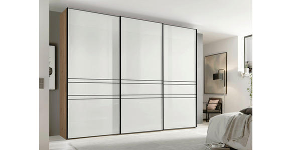 SCHWEBETÜRENSCHRANK 280/222/68 cm 3-türig Weiß, Eiche Artisan  - Graphitfarben/Eiche Artisan, Design, Glas/Holzwerkstoff (280/222/68cm) - Moderano
