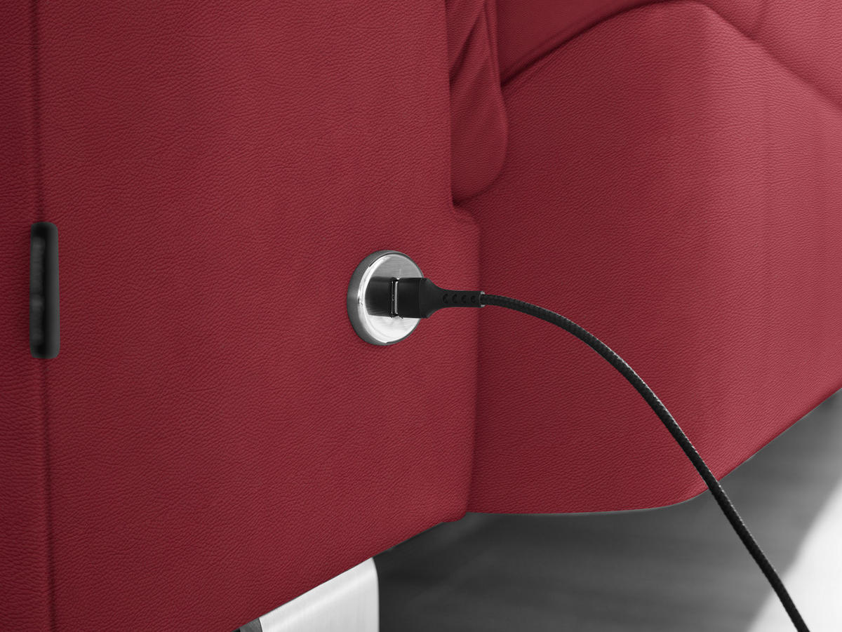 ECKSOFA in Echtleder Rot  233/309 cm  - Edelstahlfarben/Rot, Design, Leder/Metall (233/309cm) - Dieter Knoll