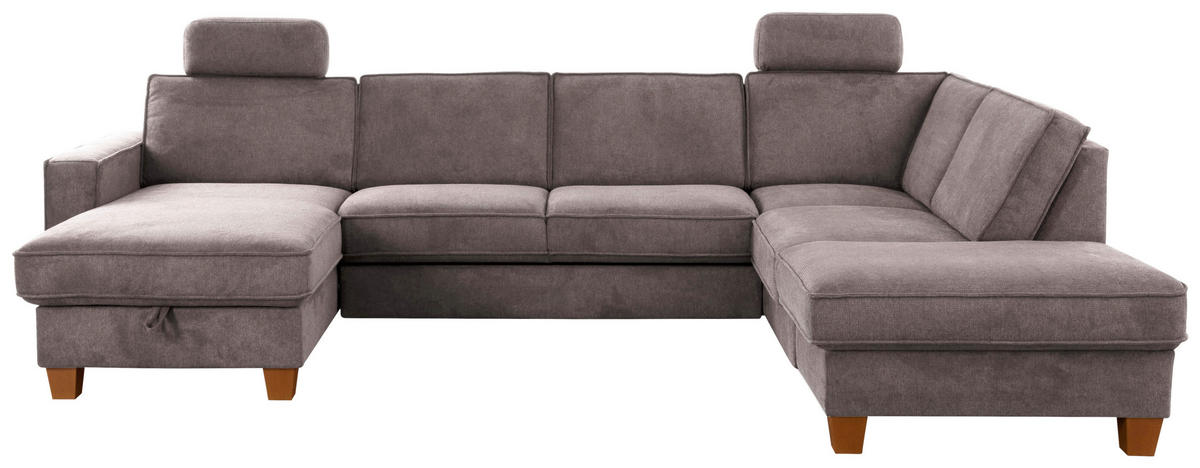 WOHNLANDSCHAFT in Flachgewebe Taupe  - Taupe/Eichefarben, KONVENTIONELL, Holz/Textil (161/309/213cm) - Sit & More