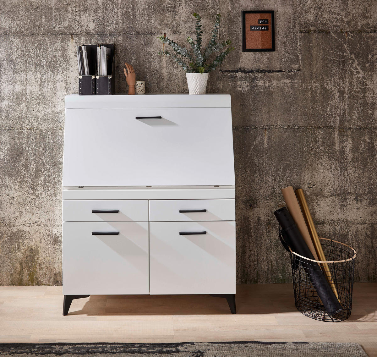 SEKRETÁŘ, 98/124/42 cm - bílá/černá, Trend, kompozitní dřevo/plast (98/124/42cm) - Carryhome