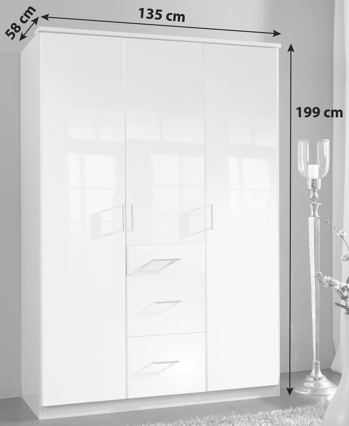 RUHÁSSZEKRÉNY fehér, magasfényű fehér  - króm/magasfényű fehér, Basics, faalapú anyag (135/199/58cm) - MID.YOU