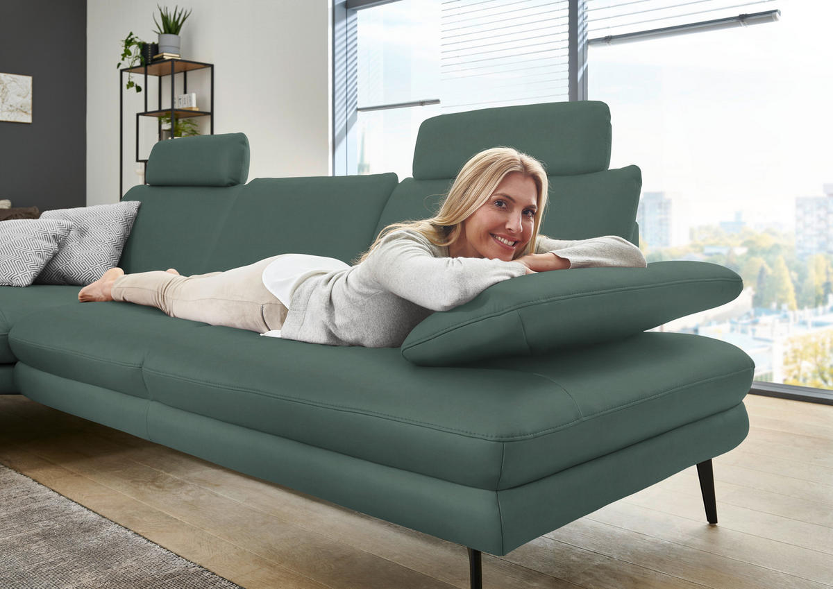 ECKSOFA in Echtleder Opal  - Opal/Schwarz, Design, Leder/Metall (180/310cm) - Dieter Knoll