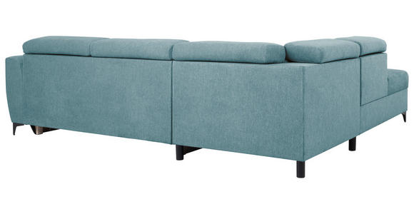 ECKSOFA Petrol Velours Bettkasten, Schlaffunktion, Rücken echt, Kopfteilverstellung, Liegefläche im Originalstoff  - Petrol/Schwarz, KONVENTIONELL, Textil/Metall (217/255cm) - Carryhome