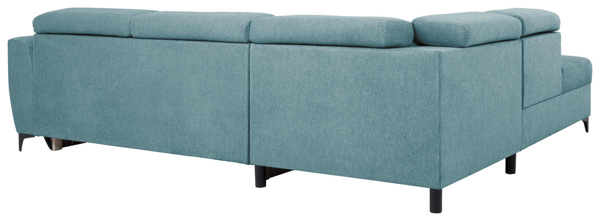 ECKSOFA in Velours Petrol  - Petrol/Schwarz, Konventionell, Textil/Metall (217/255cm) - MID.YOU