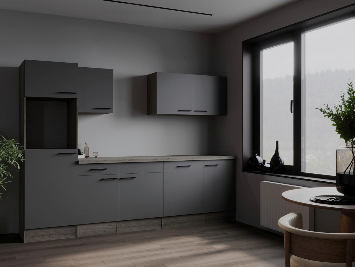 KÜCHENLEERBLOCK 280 cm   in Grau, Eichefarben  - Eichefarben/Schwarz, Design, Holzwerkstoff/Metall (280cm) - Respekta