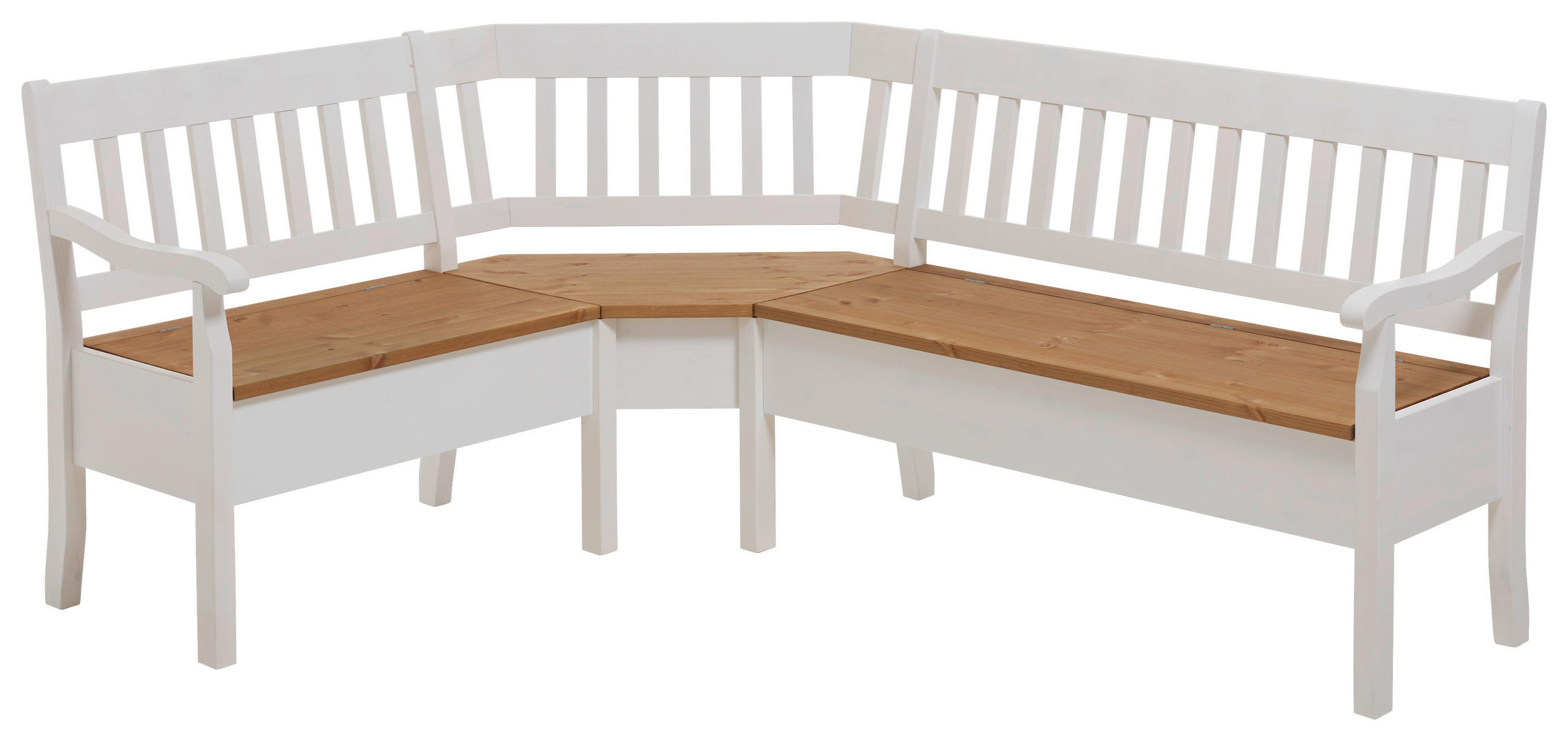 ECKBANK 147/170 cm Weiß, Laugenfarbig Kiefer massiv   - Laugenfarbig/Weiß, ROMANTIK / LANDHAUS, Holz (147/170cm) - Boxxx