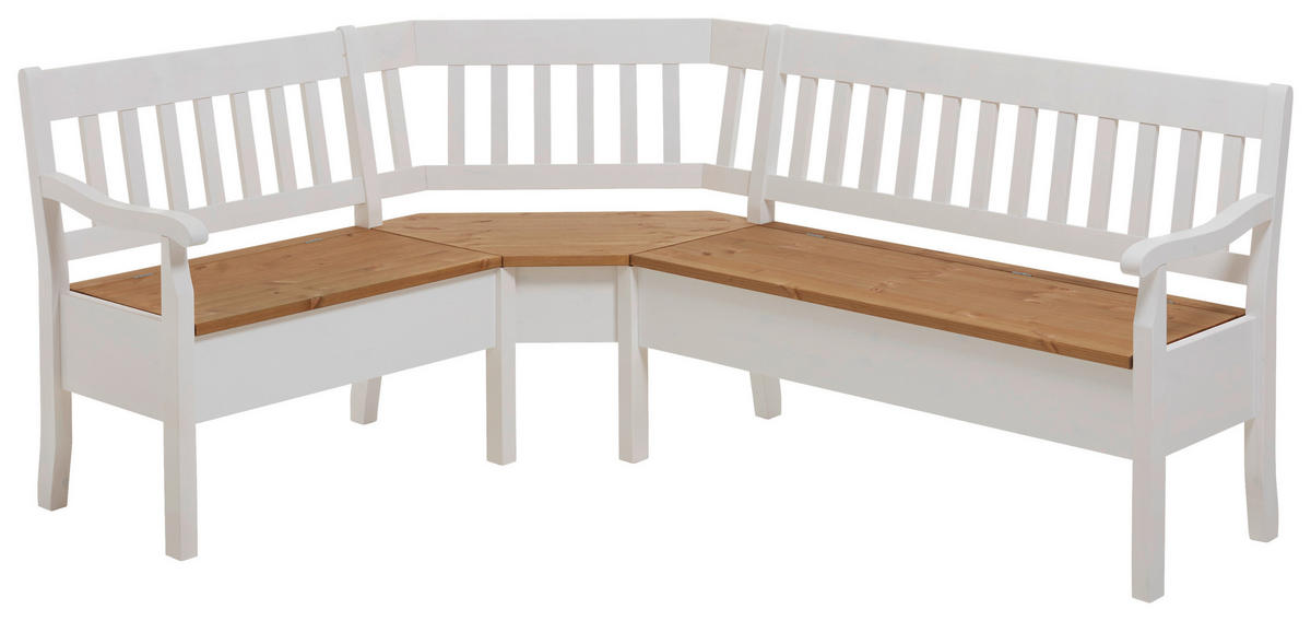 ECKBANK 147/170 cm Weiß, Laugenfarbig Kiefer massiv   - Laugenfarbig/Weiß, ROMANTIK / LANDHAUS, Holz (147/170cm) - Boxxx
