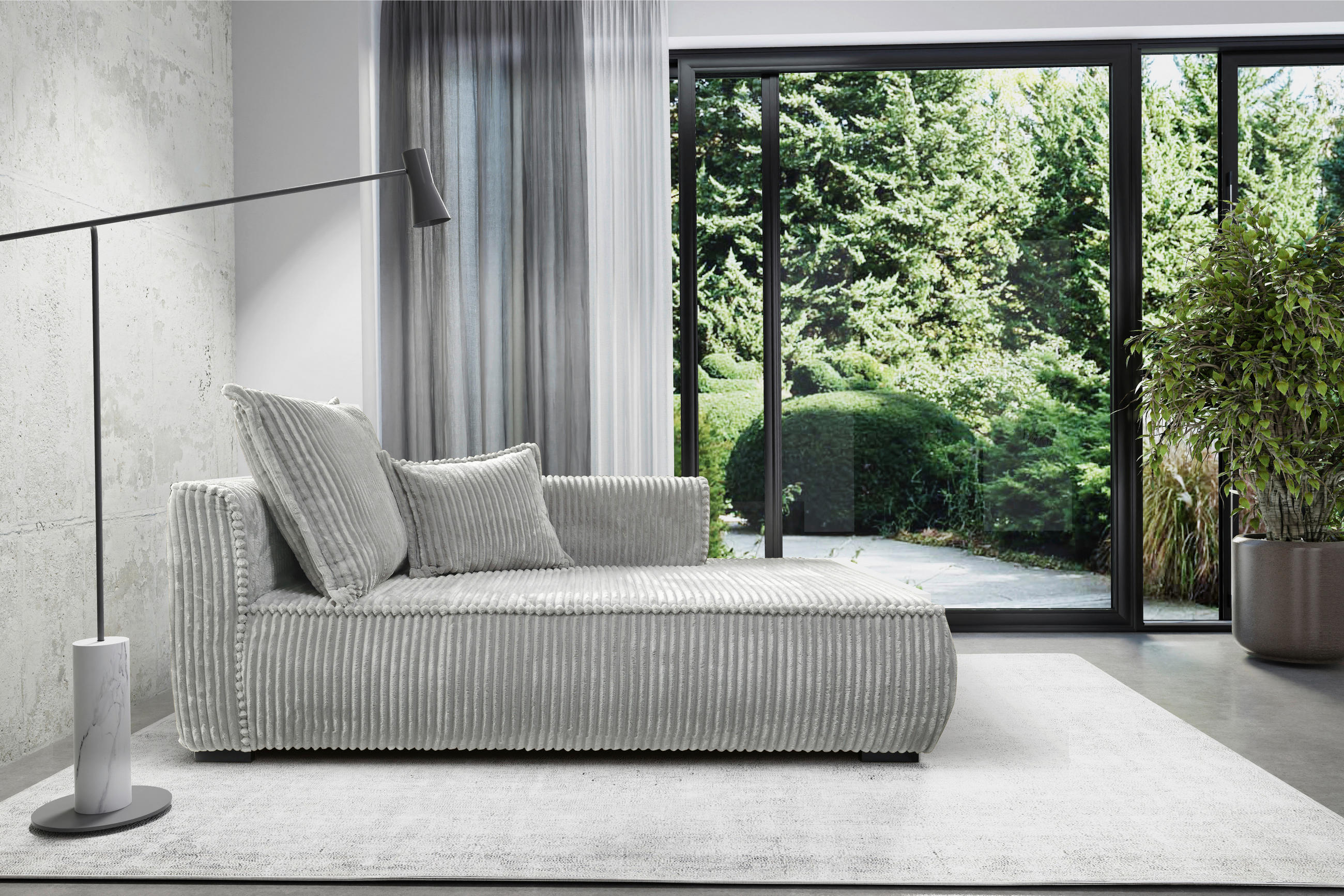 RÉCAMIERE in Cord Hellgrau  - Hellgrau/Schwarz, Design, Holz/Textil (207/75/121cm) - MID.YOU