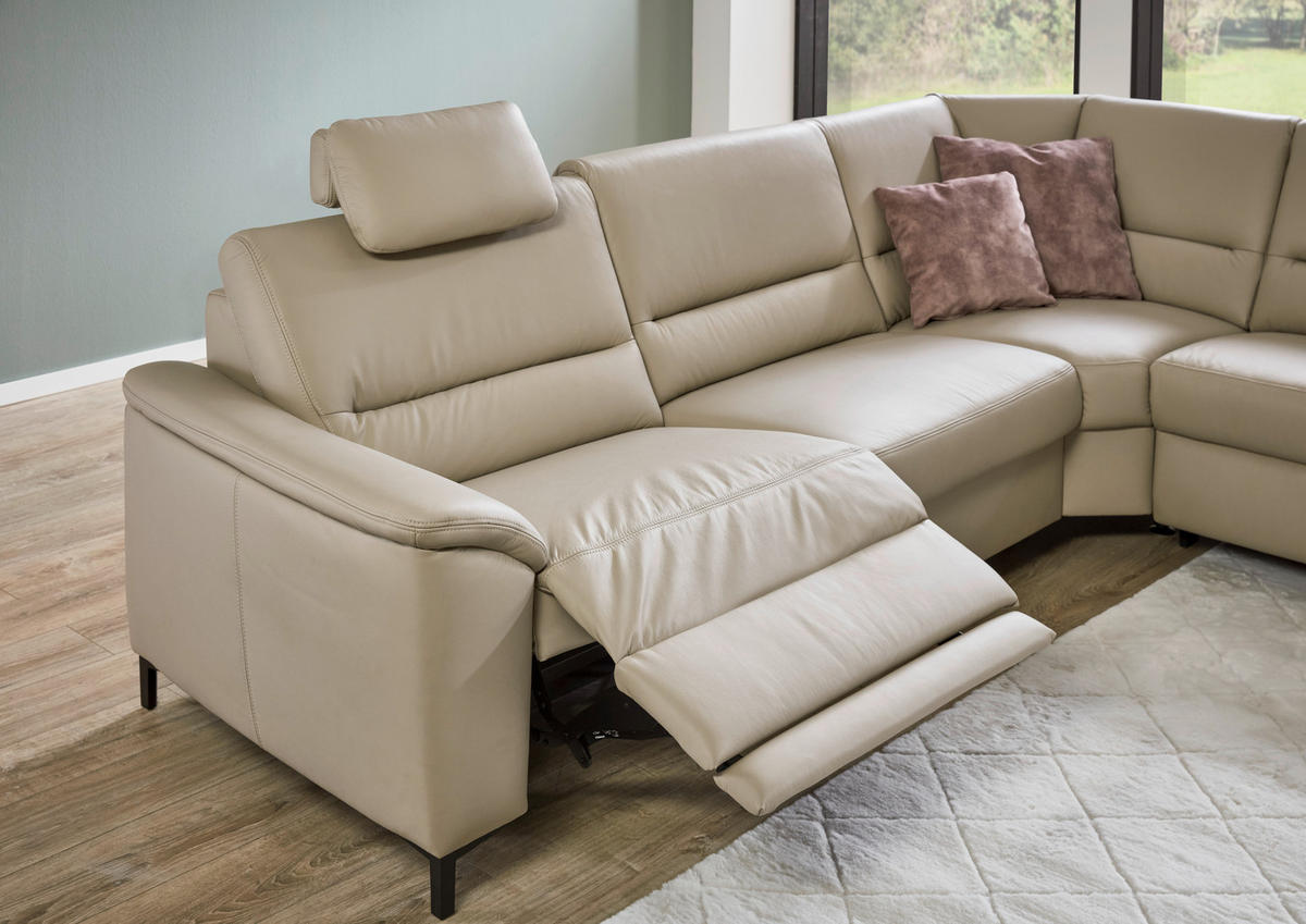ECKSOFA in Echtleder Perlmutt  - Perlmutt/Schwarz, Konventionell, Leder/Metall (290/247cm) - Beldomo Premium