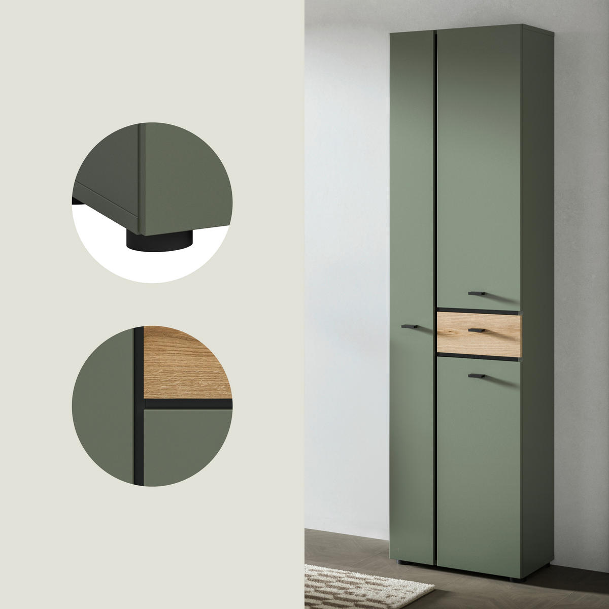 HOCHSCHRANK 51/191/30 cm  - Eichefarben/Schwarz, Trend, Holzwerkstoff/Kunststoff (51/191/30cm) - MID.YOU