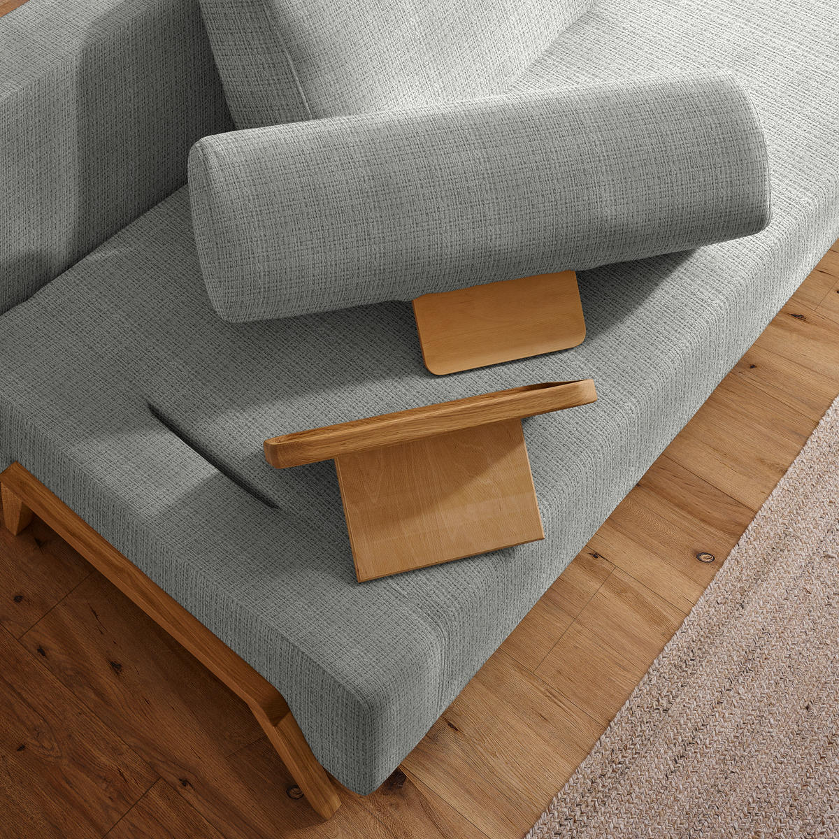 SCHLAFSOFA in Holz, Textil Hellgrau  - Hellgrau/Naturfarben, Design, Holz/Textil (211/88/102cm) - Niels Andersson