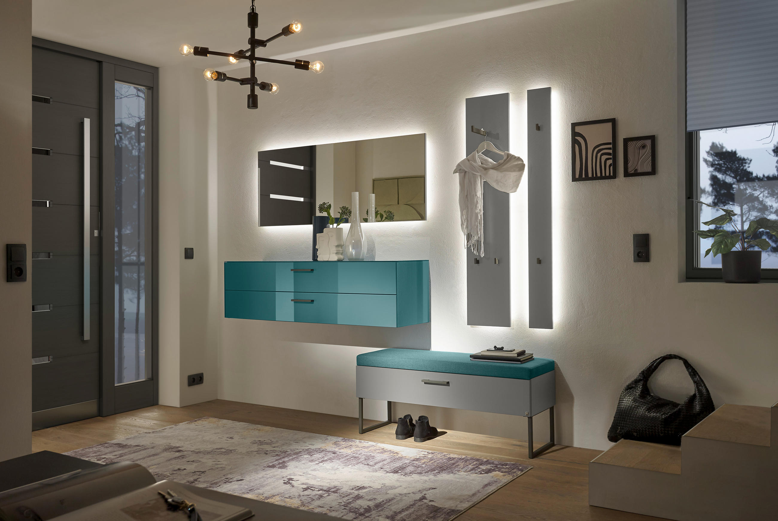 GARDEROBE 6-teilig in 220/200/40 cm - Türkis/Anthrazit, Design, Glas/Holzwerkstoff (220/200/40cm) - Musterring