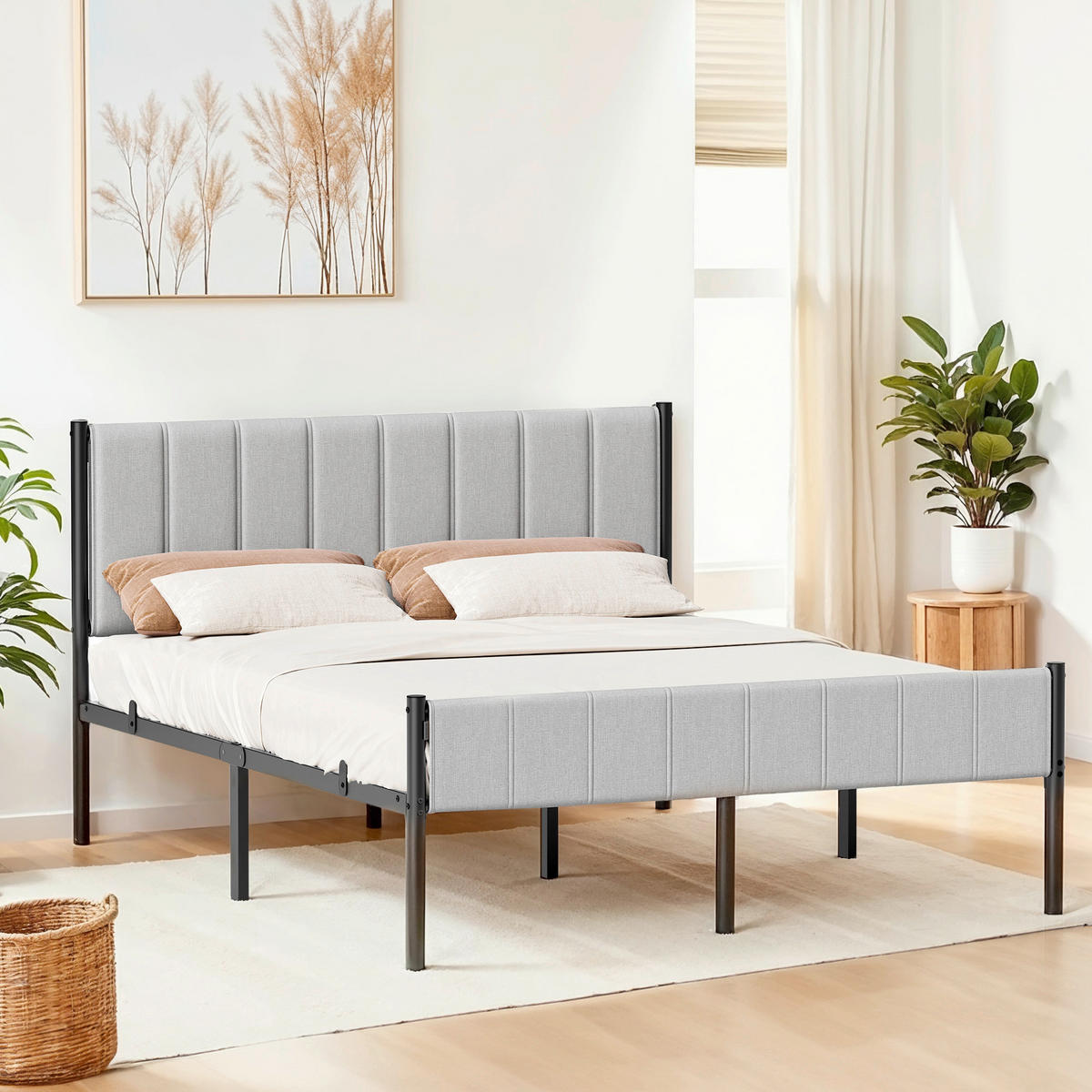 BETT 160/200 cm,  in Grau, Schwarz,  - Schwarz/Grau, Basics, Textil/Metall (160/200cm) - Boxxx