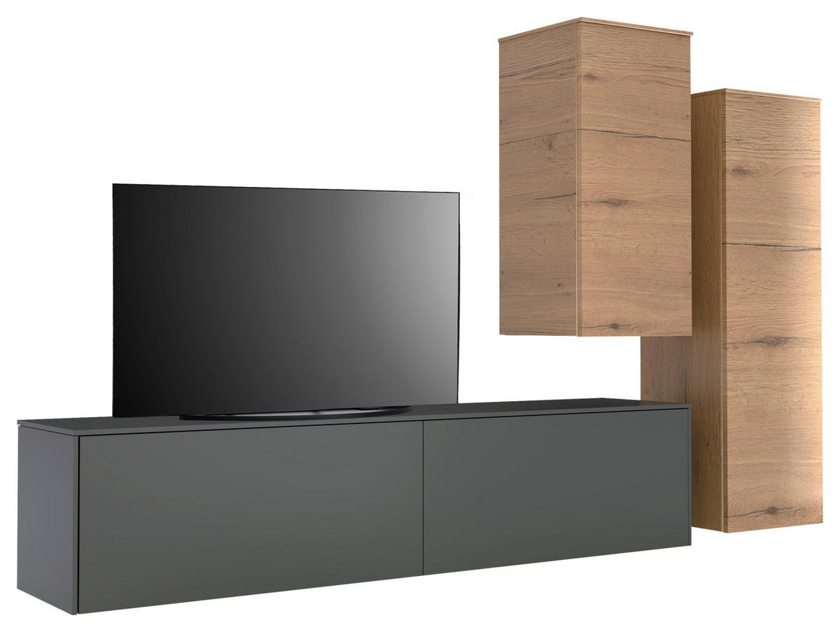 WOHNWAND 3-teilig  in Anthrazit, Eichefarben, Schieferfarben, Hellbraun  234/174/37 cm  - Hellbraun/Schieferfarben, Design, Holzwerkstoff (234/174/37cm) - Celina Home