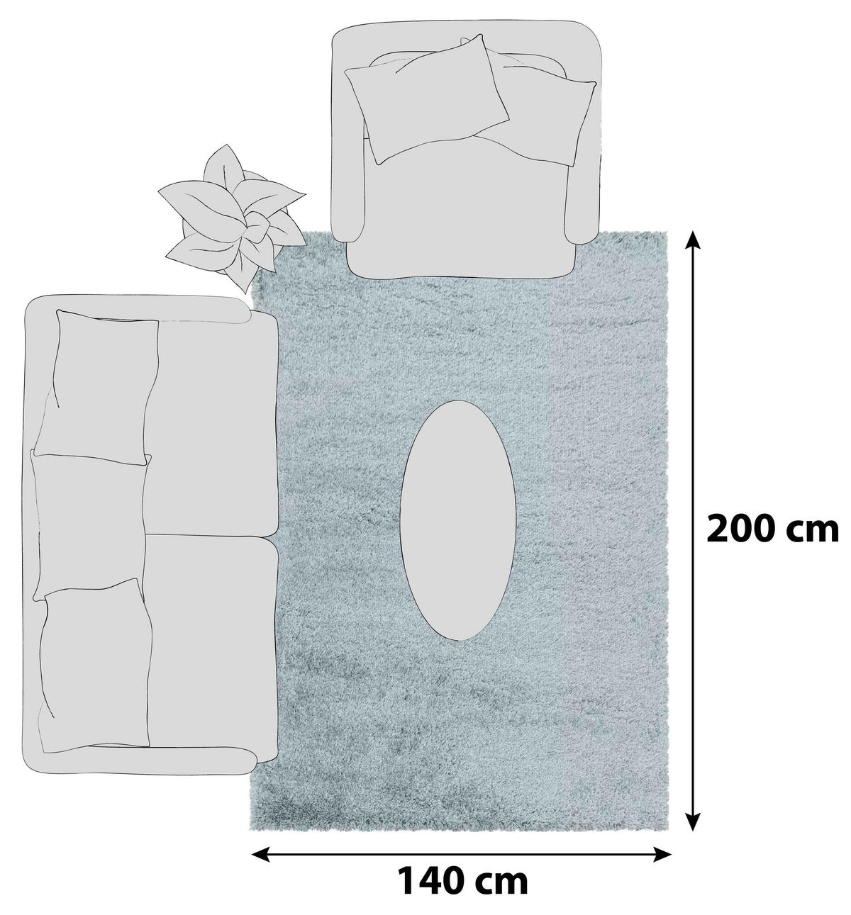 KOBEREC S VYSOKÝM VLASEM, 140/200 cm, modrá - modrá, Basics, textil (140/200cm) - Novel