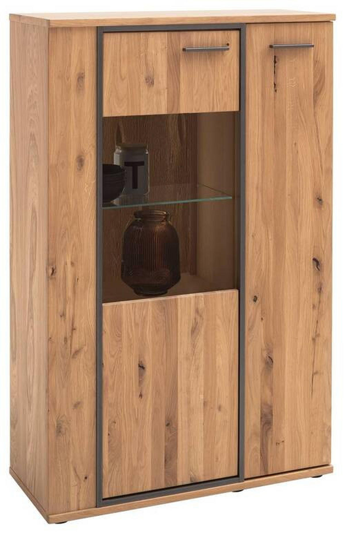 HIGHBOARD Anthrazit, Eichefarben  90/142/37 cm  - Eichefarben/Anthrazit, Konventionell, Glas/Holz (90/142/37cm) - Landscape