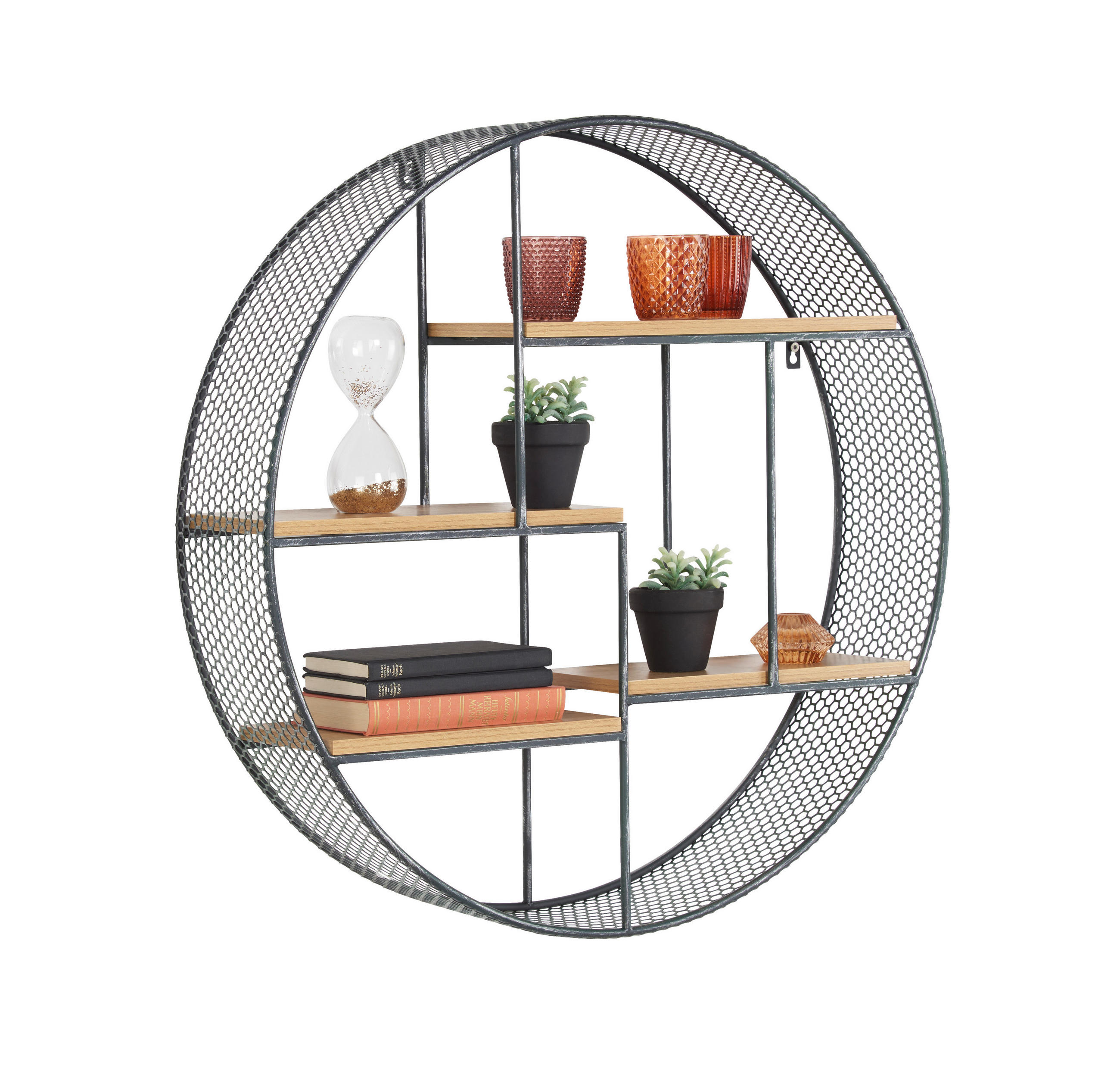 STENSKI REGAL 69,5/69,5/16,5 cm črna, hrast - črna/hrast, Trend, kovina/leseni material (69,5/69,5/16,5cm) - Carryhome