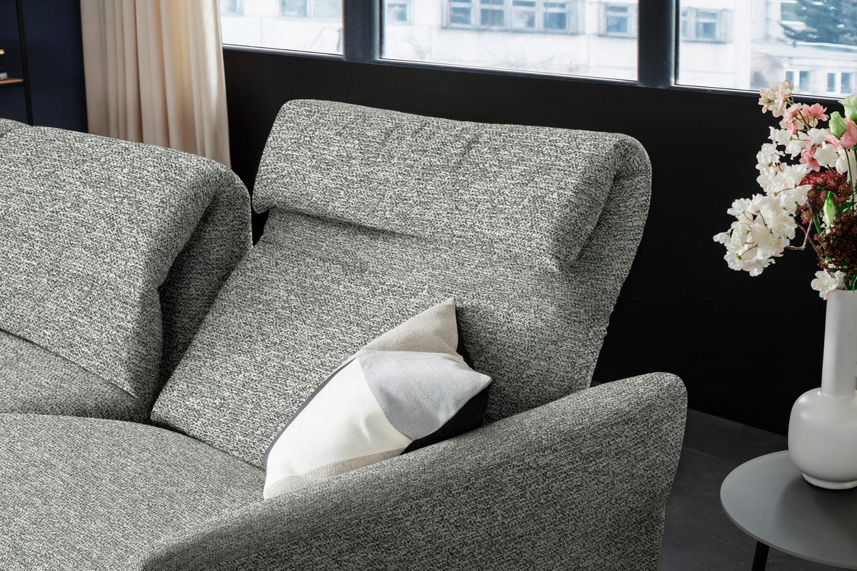 ECKSOFA in Chenille Hellgrau, Grau  187/299 cm  - Hellgrau/Schwarz, Design, Textil/Metall (187/299cm) - Schöner Wohnen
