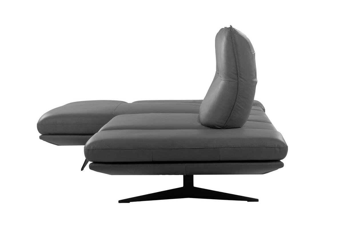 ECKSOFA Dunkelgrau Echtleder Rücken echt, Armteilverstellung, Kopfteilverstellung, Sitztiefenverstellung  - Dunkelgrau/Schwarz, Design, Leder/Metall (160/235cm) - Celina Home