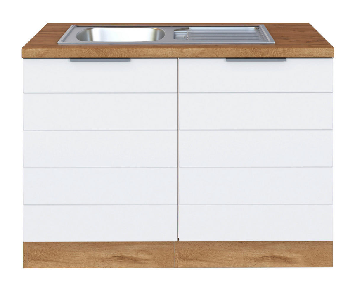 SPÜLENUNTERSCHRANK 120/86/60 cm  in Weiss, Eiche Wotan  - Weiss/Eiche Wotan, Design, Holzwerkstoff/Metall (120/86/60cm) - Held