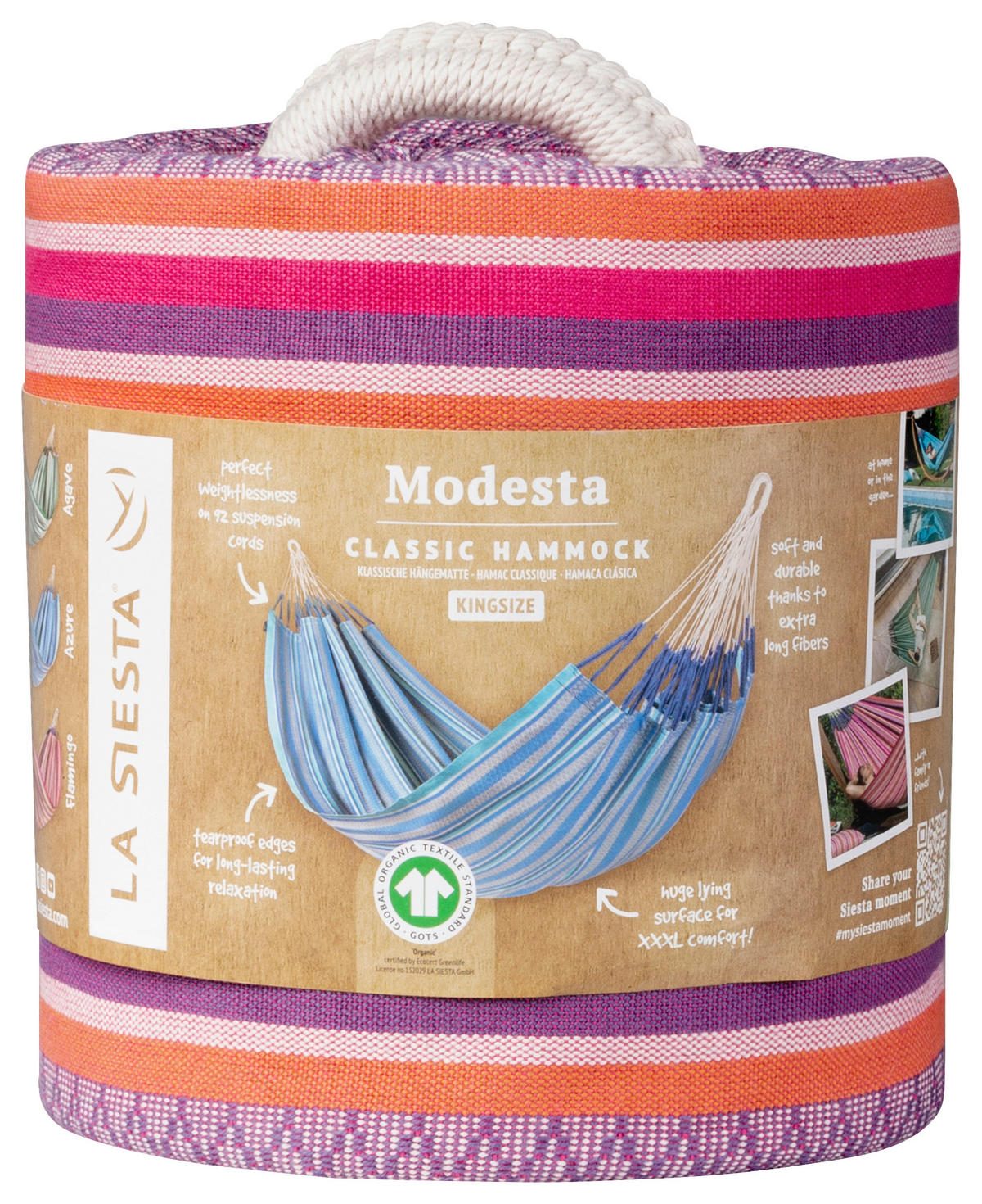 HÄNGEMATTE kingsize  - Pink/Lila, KONVENTIONELL, Textil (180/400cm) - La Siesta
