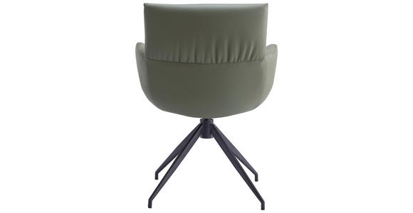 ARMLEHNSTUHL  Lederauswahl, Sitzfläche 360° drehbar, automatische Rückholfunktion  Echtleder  - Schwarz/Olivgrün, Design, Leder/Metall (64/86/63cm) - Dieter Knoll