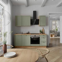 KÜCHENBLOCK Frame 210 cm  in Eichefarben, Olivgrün  - Edelstahlfarben/Eichefarben, MODERN, Holzwerkstoff/Metall (210cm) - Nobilia