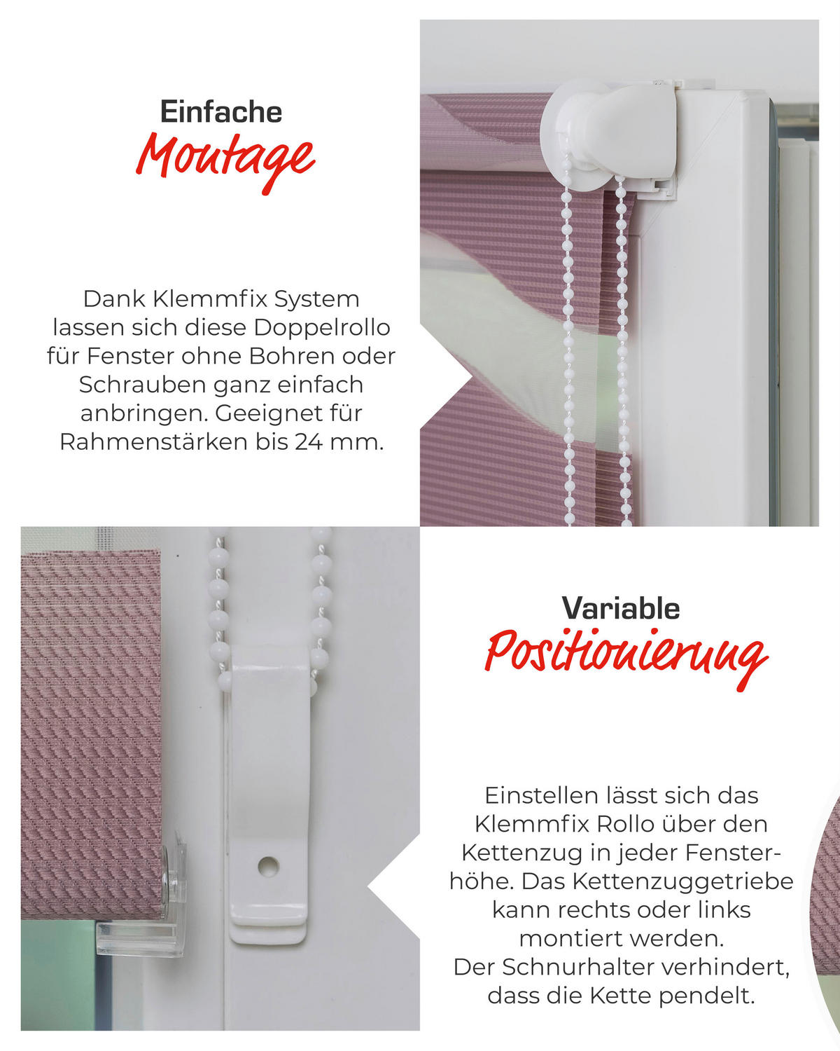 DOPPELROLLO 120/150 cm  - Rosa, Basics, Textil (120/150cm) - Schwöller