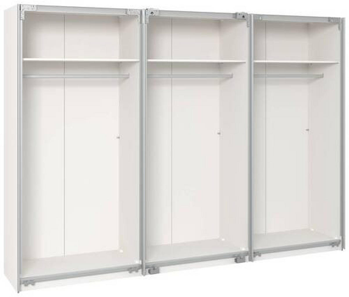 SCHWEBETÜRENSCHRANK 303/195/65 cm 3-türig Weiß  - Edelstahlfarben/Weiß, Design, Holzwerkstoff (303/195/65cm) - Boxxx