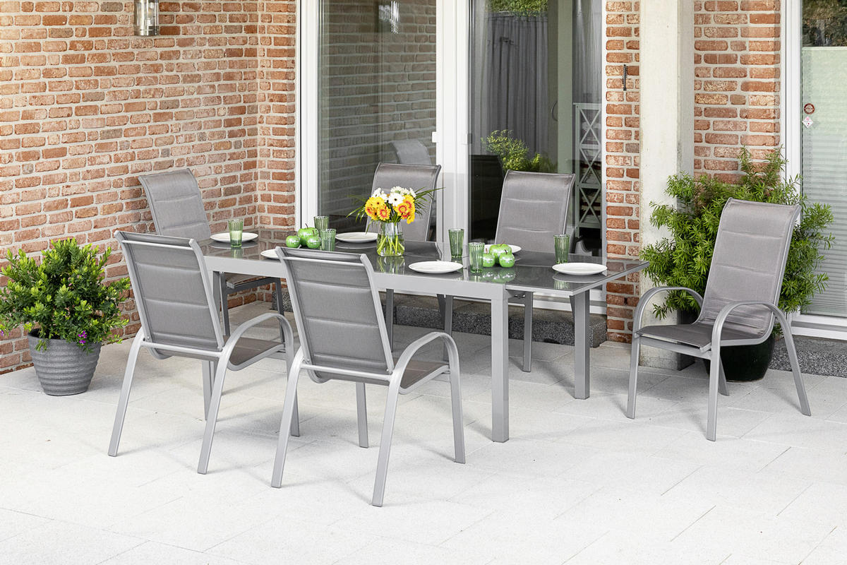 GARTENSET Aluminium  - Silberfarben/Braun, KONVENTIONELL, Glas/Textil - Gardenson
