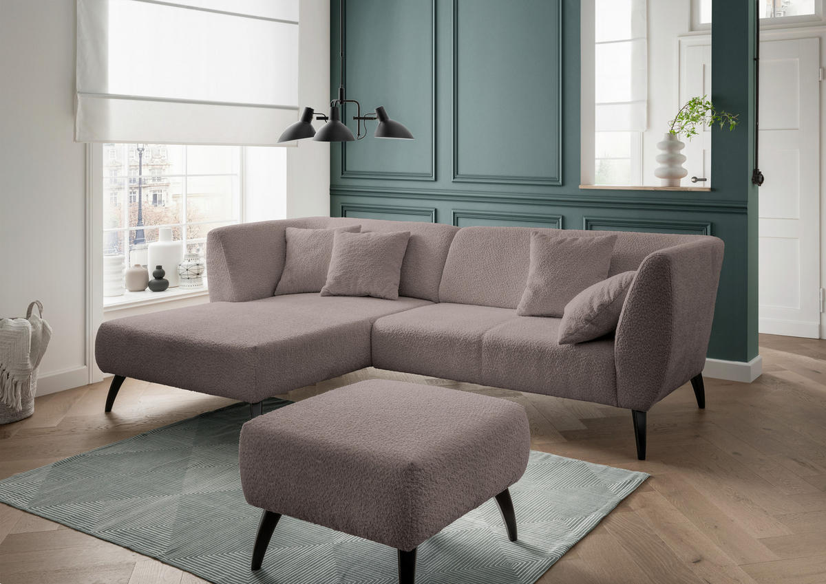 ECKSOFA in Bouclé Taupe  - Taupe/Schwarz, Modern, Holz/Textil (160/264cm) - MID.YOU