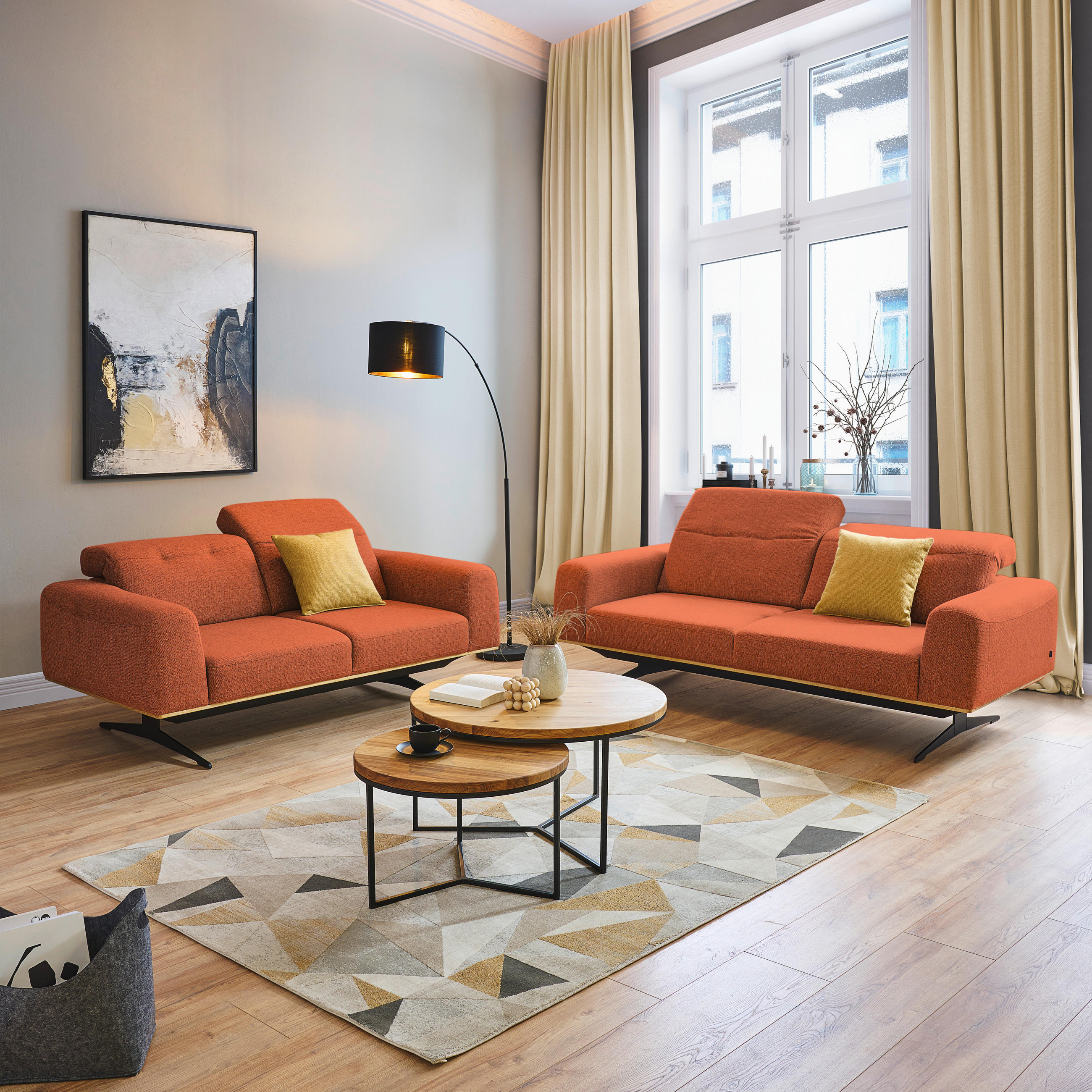 2-SITZER-SOFA Struktur Orange  - Schwarz/Orange, Design, Textil/Metall (174/76-97/102cm) - Novel
