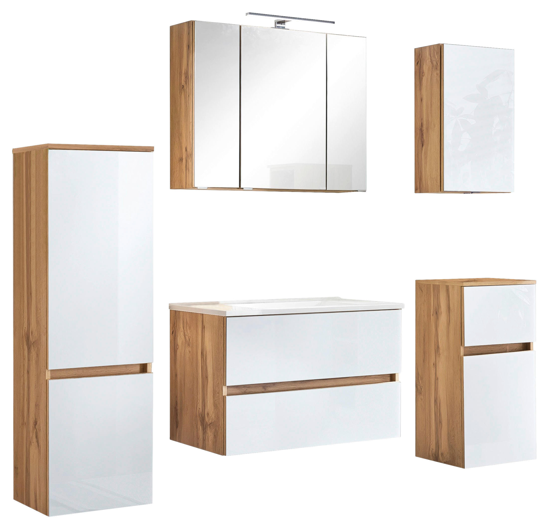 BADEZIMMER  in 160 cm  - Weiss/Eichefarben, Konventionell, Glas/Holzwerkstoff (160cm) - Held