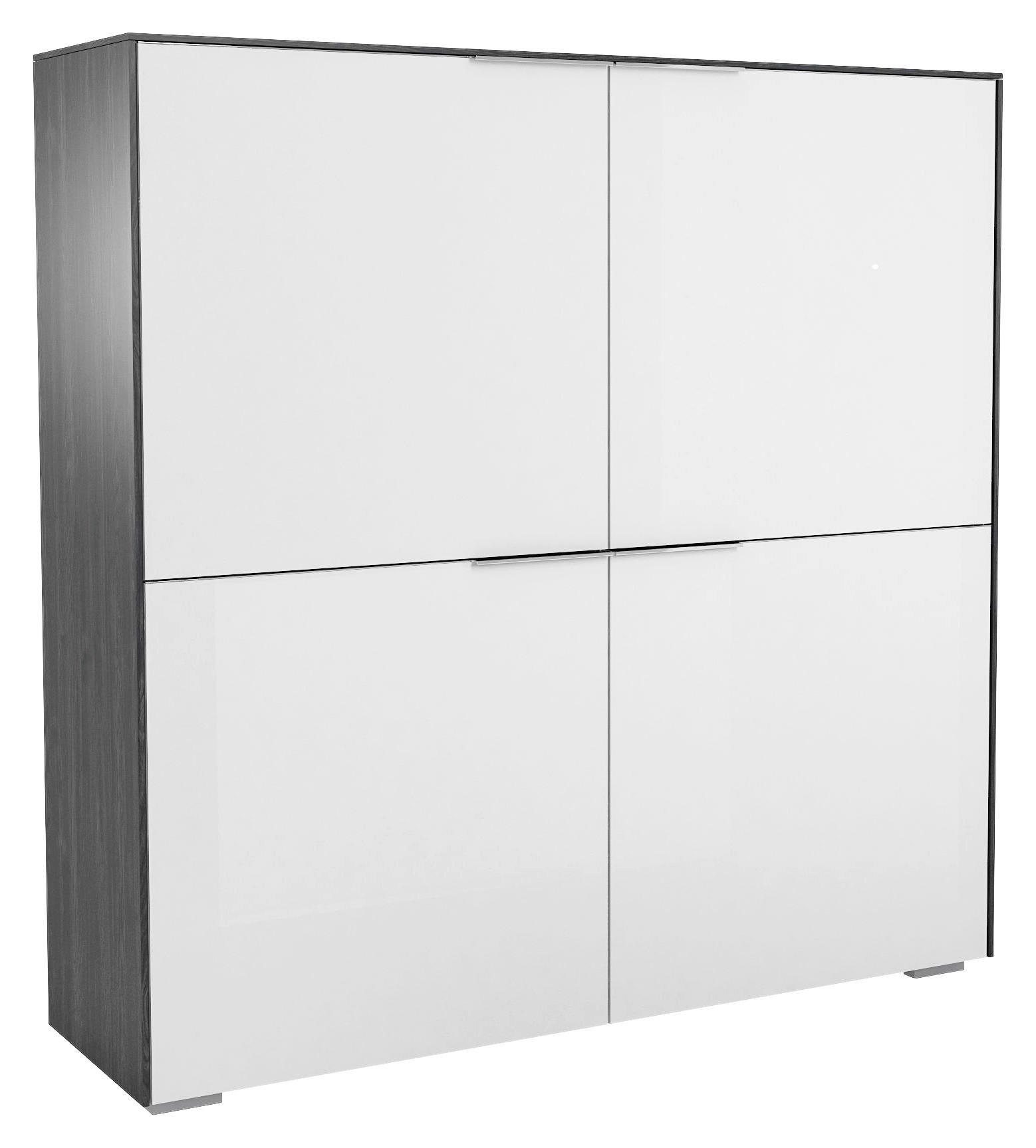 SCHUHSCHRANK Weiß, Eichefarben - Chromfarben/Eichefarben, Design, Glas/Holzwerkstoff (128/129,5/37,3cm) - Voleo