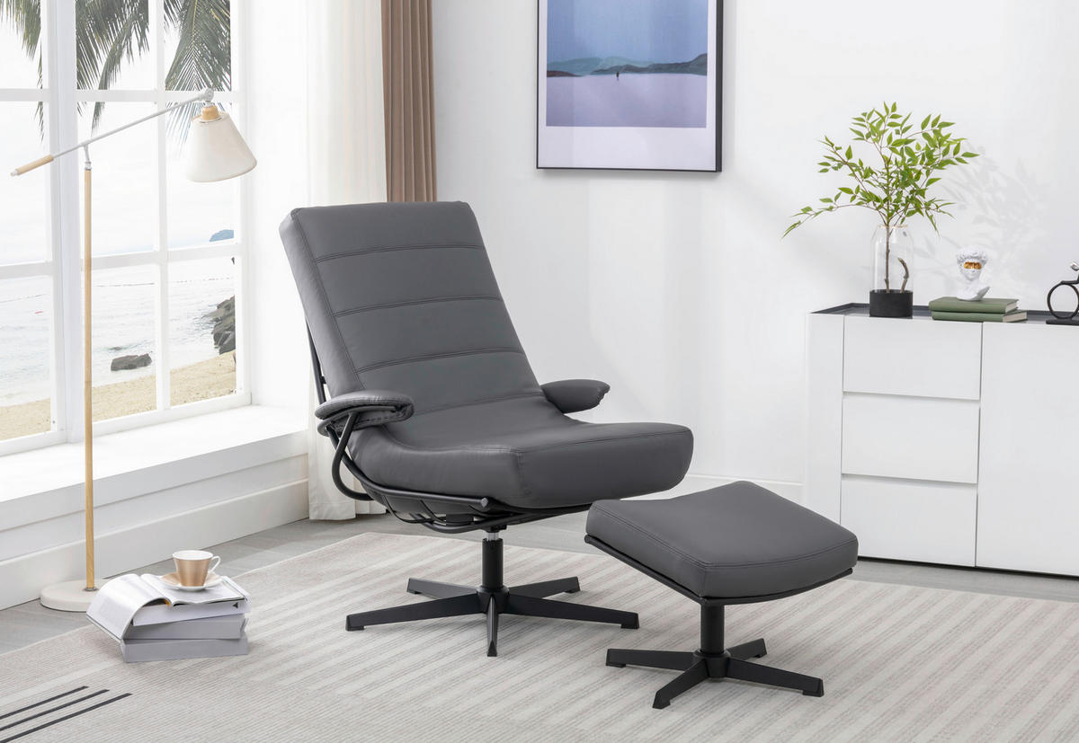 RELAXAČNÉ KRESLO S PODNOŽKOU, textil, sivá - čierna/sivá, Design, kov/textil (68/101/85cm) - Livetastic