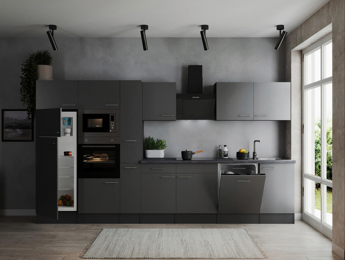 MODULKÖK 370 cm   i grå  - silver/grå, Design, metall/trämaterial (370cm) - Respekta