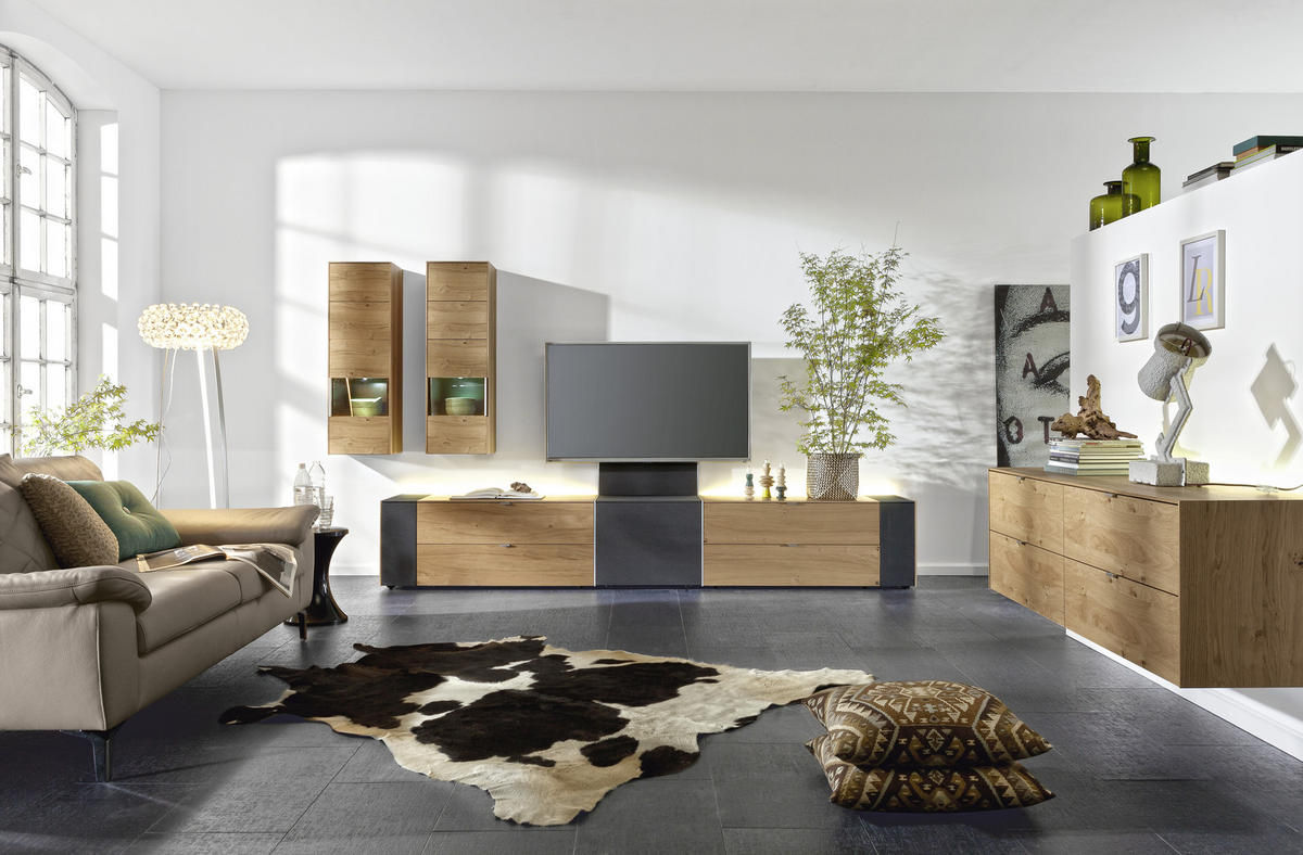 TV-ELEMENT - Eichefarben/Alufarben, Design, Holz/Textil (303/49,8/57cm) - Musterring