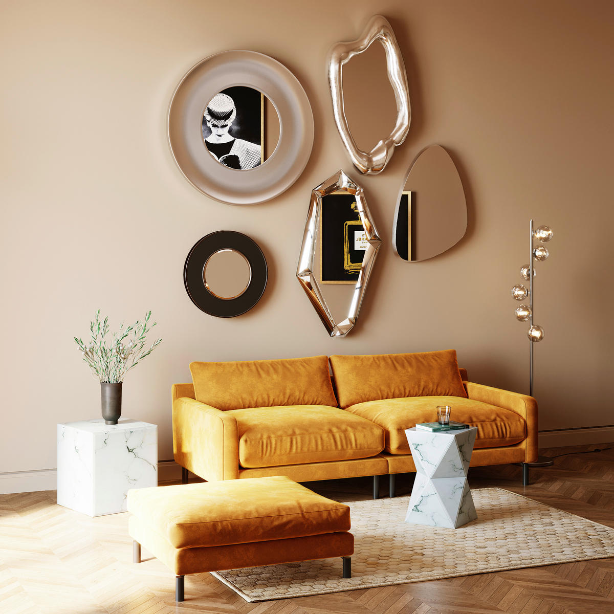 WANDSPIEGEL 68/115,5/8,5 cm    in wellenförmig  - Silberfarben, Design, Glas/Holzwerkstoff (68/115,5/8,5cm)