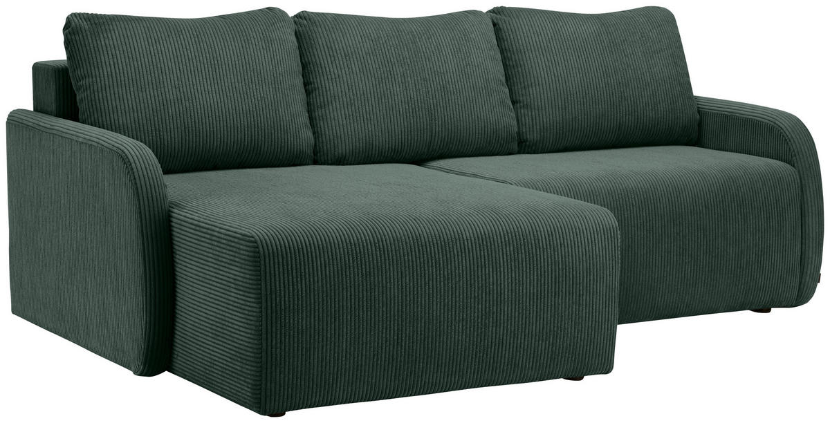 ECKSOFA in Cord Dunkelgrün  - Dunkelgrün/Schwarz, Konventionell, Kunststoff/Textil (217/146cm) - Carryhome