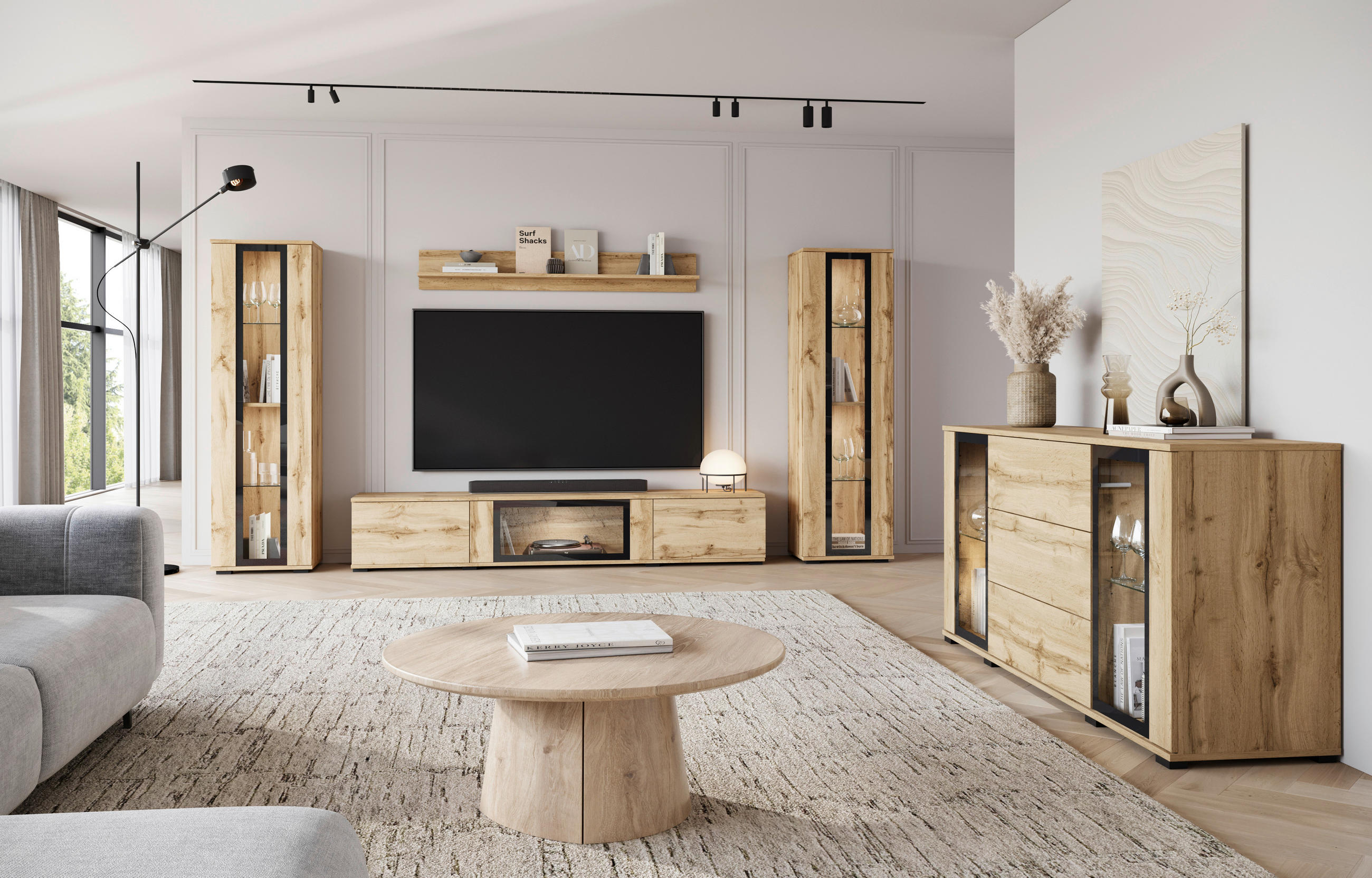 SIDEBOARD 150/69,7/39,5 cm - ek Wotan/svart, Design, trämaterial/glas (150/69,7/39,5cm) - Livetastic