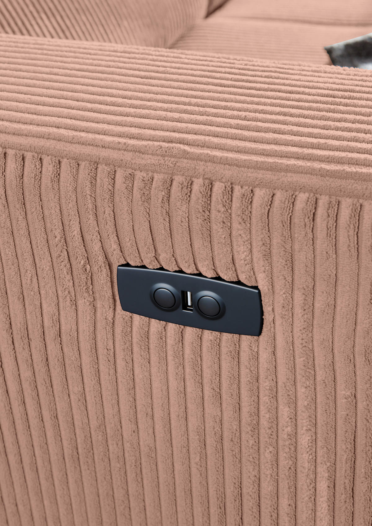 ECKSOFA Altrosa Cord Rücken echt, Kopfteilverstellung, Sitzvorzug  - Schwarz/Altrosa, KONVENTIONELL, Textil/Metall (257/170cm) - Carryhome