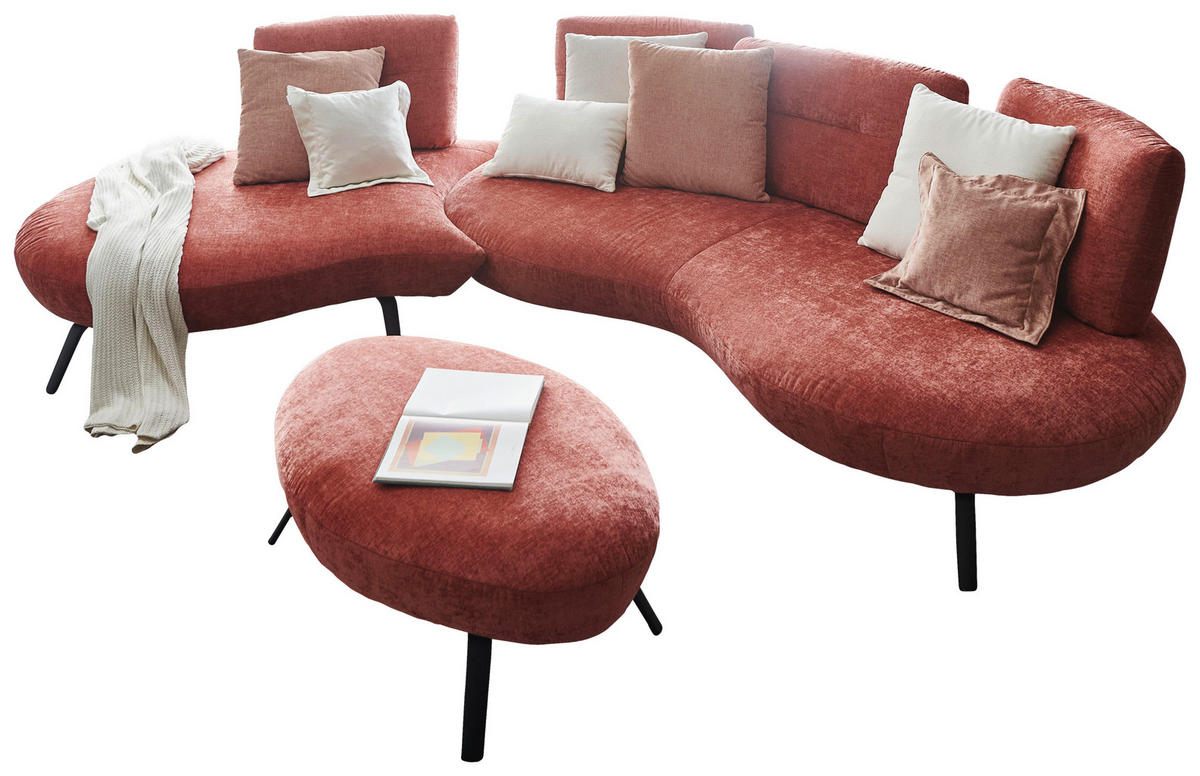 BIGSOFA Flachgewebe Rot  - Rot/Schwarz, Design, Textil/Metall (456/93/138cm) - Moderano