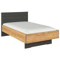 BETT 120/200 cm,  in Graphitfarben, Eichefarben, gepolstertes Kopfteil  - Eichefarben/Dunkelgrau, KONVENTIONELL (120/200cm) - Xora