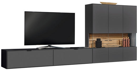WOHNWAND in Graphitfarben 348,8/175,7/37,1 cm - Graphitfarben/Grau, Design, Glas/Holzwerkstoff (348,8/175,7/37,1cm) - Dieter Knoll