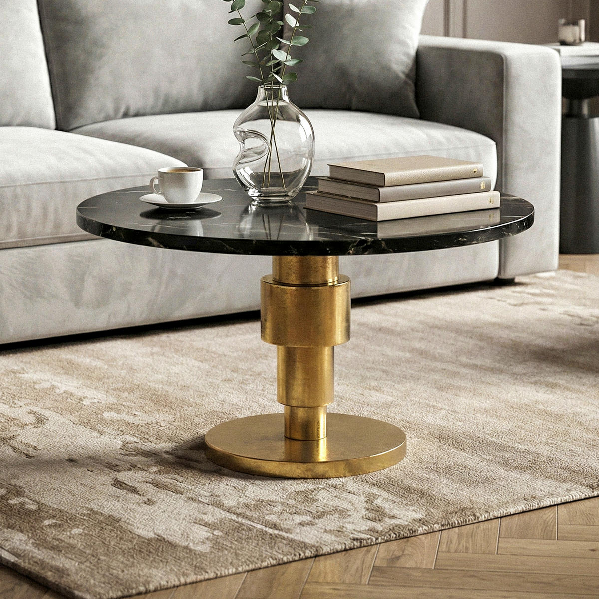 SOFFBORD i sten 60/60/39 cm  - svart/guldfärgad, Design, metall/sten (60/60/39cm) - MID.YOU