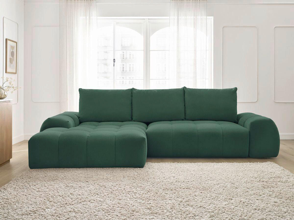 ECKSCHLAFSOFA EVEREST  mit Rücken echt, Armteil links, Armteil rechts Struktur Grün  - Schwarz/Grün, MODERN, Kunststoff/Textil (180/318cm) - Livetastic